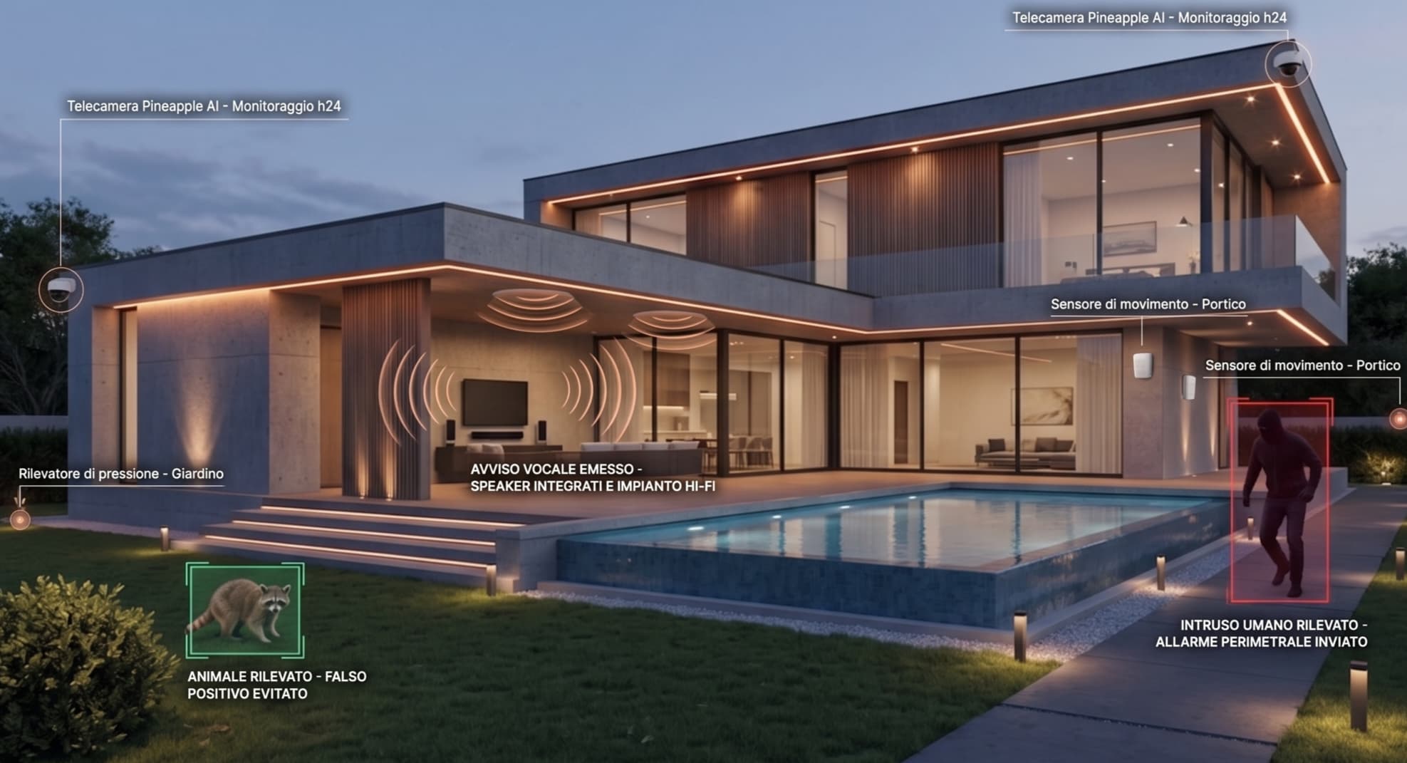 Pineapple Home – allarme intelligente AI con integrazione sensori e luci
